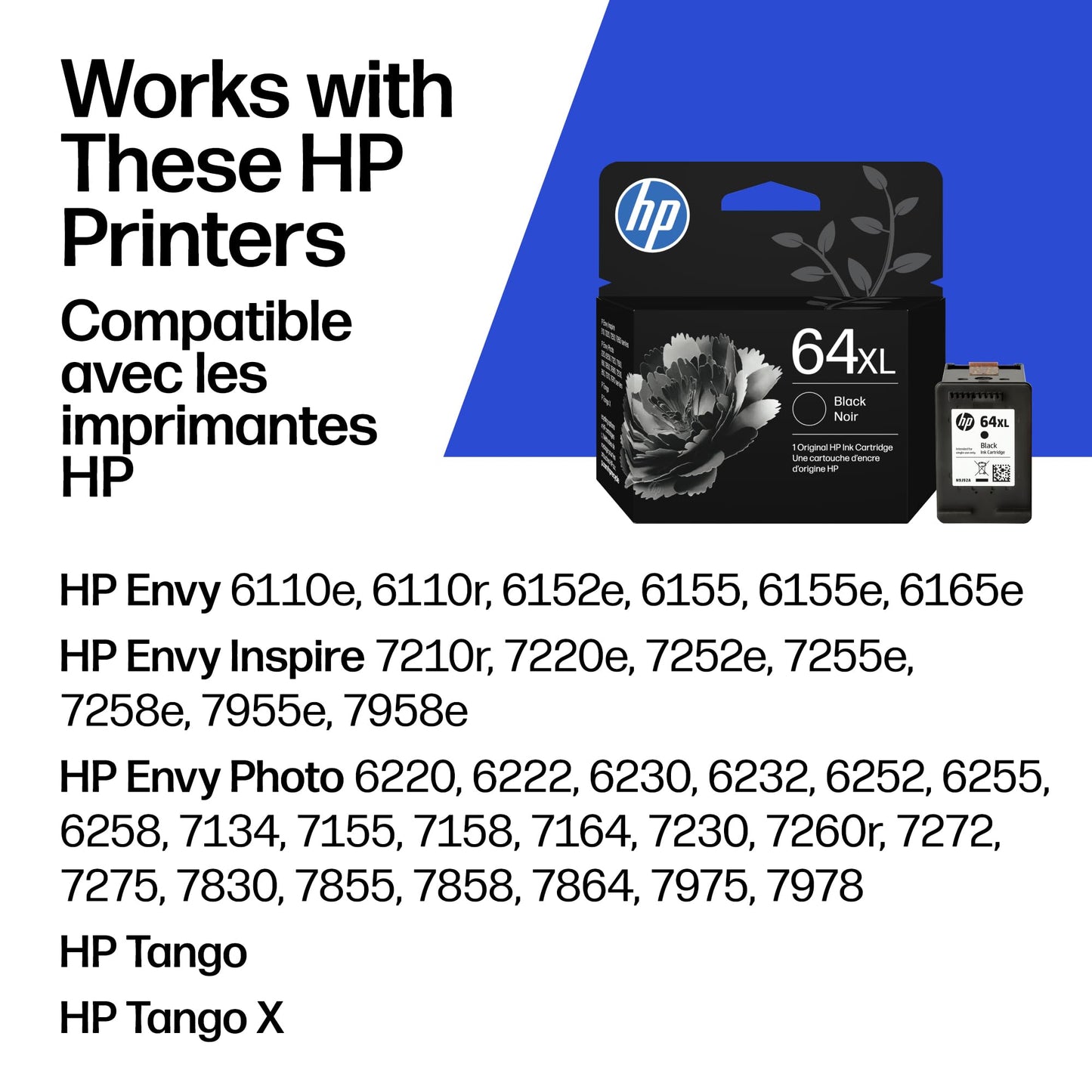 HP 64XL Black High-Yield Ink Cartridge | Works with Envy Inspire 7250e, 7950e; Envy Photo 6200, 7100, 7200, 7800, 7900; Tango Series | Eligible