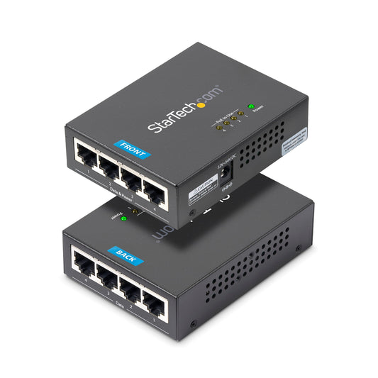 StarTech.com 4 Port Gigabit Midspan - PoE+ Injector - 802.3at and 802.3af - Wall-mountable Power over Ethernet Midspan , TAA (POEINJ4G)