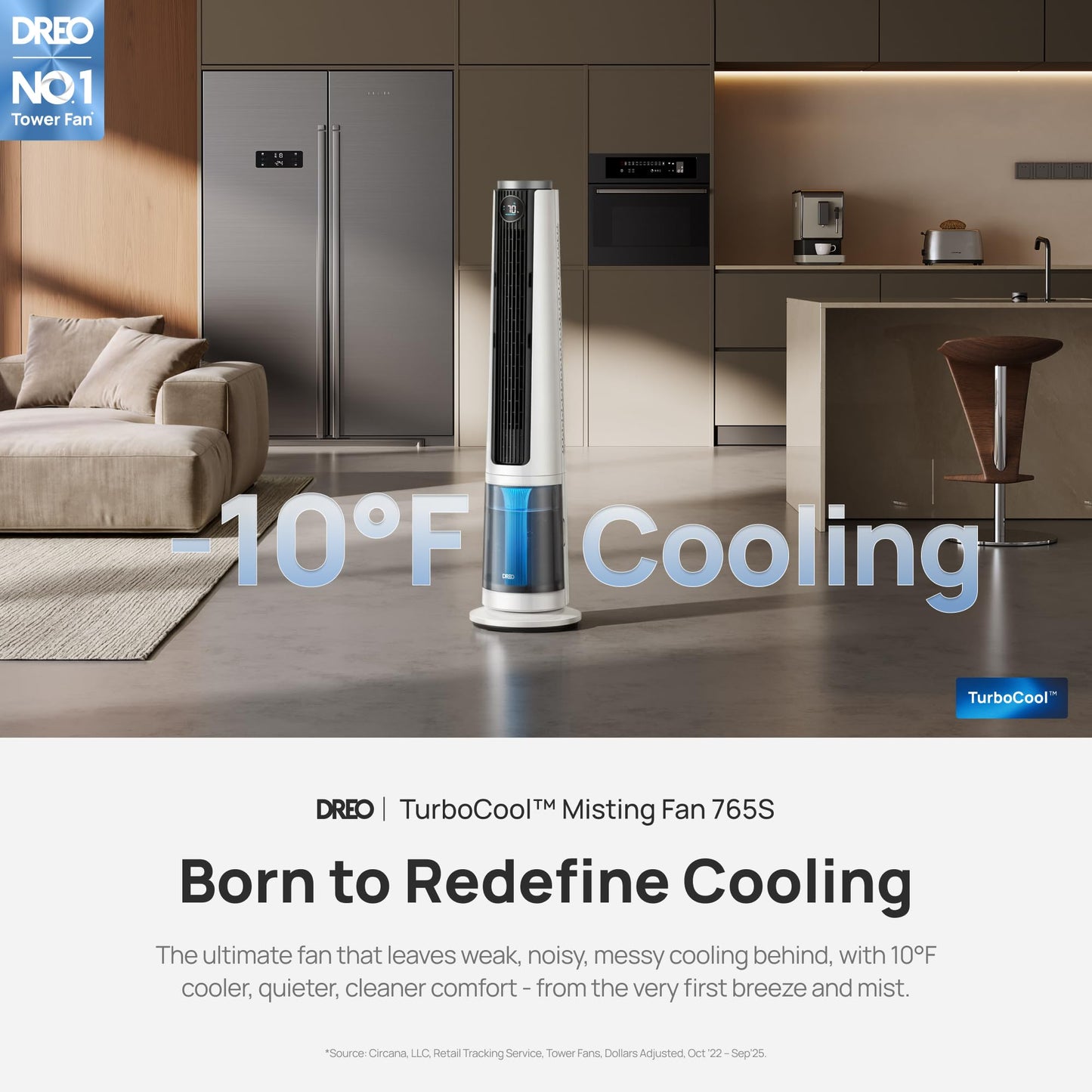 DREO TurboCool Misting Fan 765S, Fans that Blow Cold Air, 10°F Cooling Fan