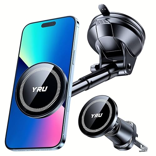 YRU Upgraded Magnetic Phone Holder Car?Patented & Super Magnet? for MagSafe Mount Dashboard Windshield Vent Magnet Phone Cradle Stand for iPhone 17 16