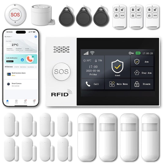 WiFi Wireless Alarm System for Home Security - 24/7 Protection Smart Home Devices 4.3" Touch Screen, GSM/4G+WiFi, App Instant Alerts, No Monthly Fee