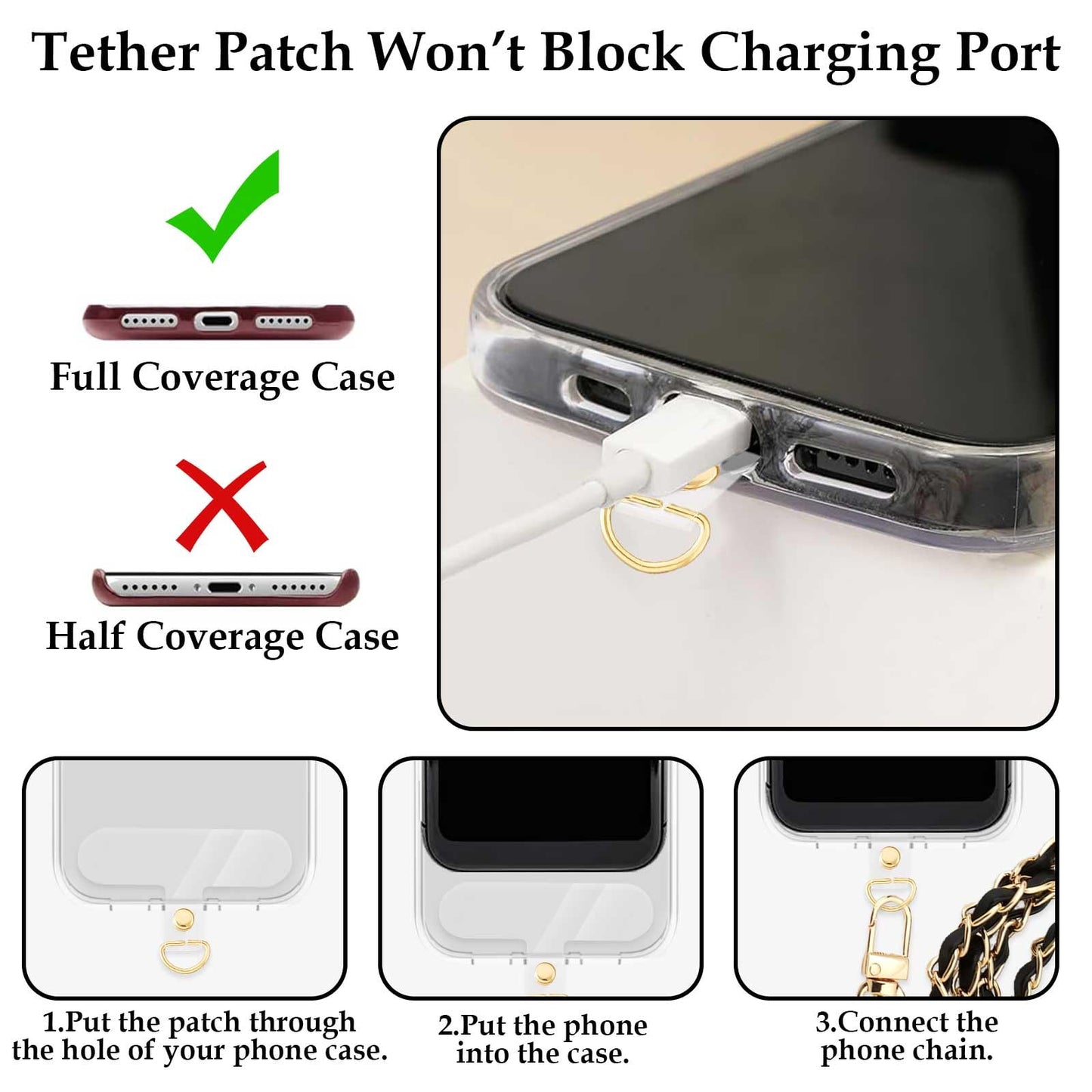 DAWZMR 2 PCS Phone Chain Strap Crossbody with 4 Lanyard Patches, Metal Cell Phone Lanyard for Universal Most Smartphones