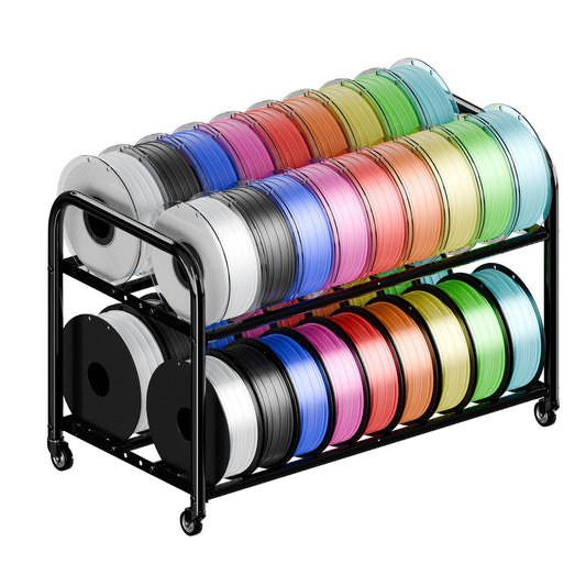 2-Tier Under Desk Filament Storage Rack, 3D Filament Storage Rolling Cart Holds 40+ 3D Printer Filament, Adjustable Filaments Rack for 250g-1KG