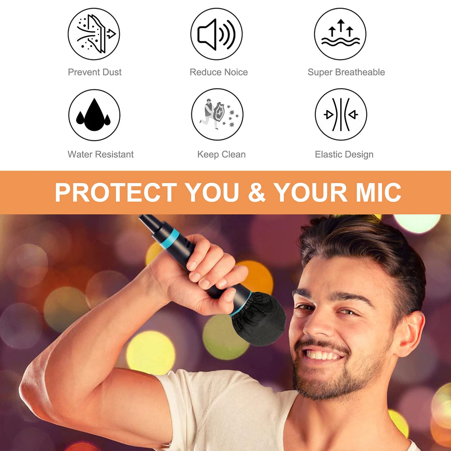 200pcs Disposable Microphone Cover, Non-Woven Elastic Band Handheld Mic Covers, Microphone Windscreen Protective Cover for KTV, Karaoke, Recording