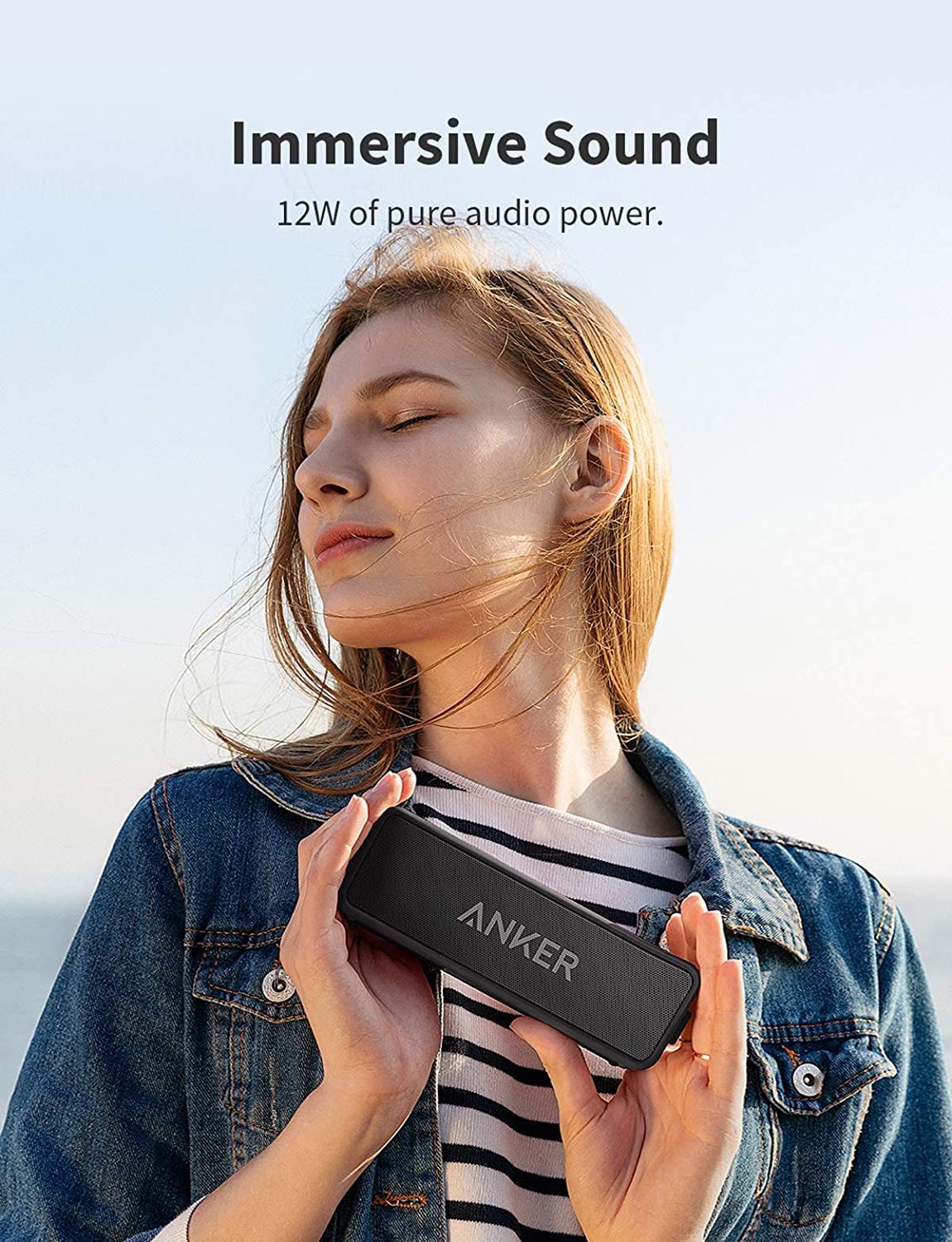 Anker Soundcore 2 Portable Bluetooth Speaker with 12W Stereo Sound, Bluetooth 5, Bassup, IPX7 Waterproof, 24-Hour Playtime, Wireless Stereo Pairing