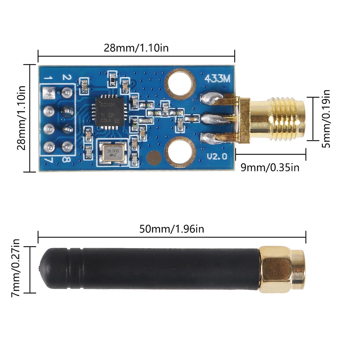AOICRIE 3pcs CC1101 Wireless Module with SMA Antenna Wireless Transceiver Module 315/433/868/915MHZ for Raspberry Pi