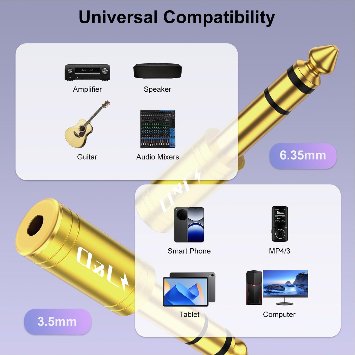 J&D 5-Pack 1/4 to 1/8 Headphone Adapter, 6.35 mm to 3.5 mm Stereo TRS Male to Female, Gold-Plated 3.5mm Plug Jack Connector for Guitar, Amp, Keyboard