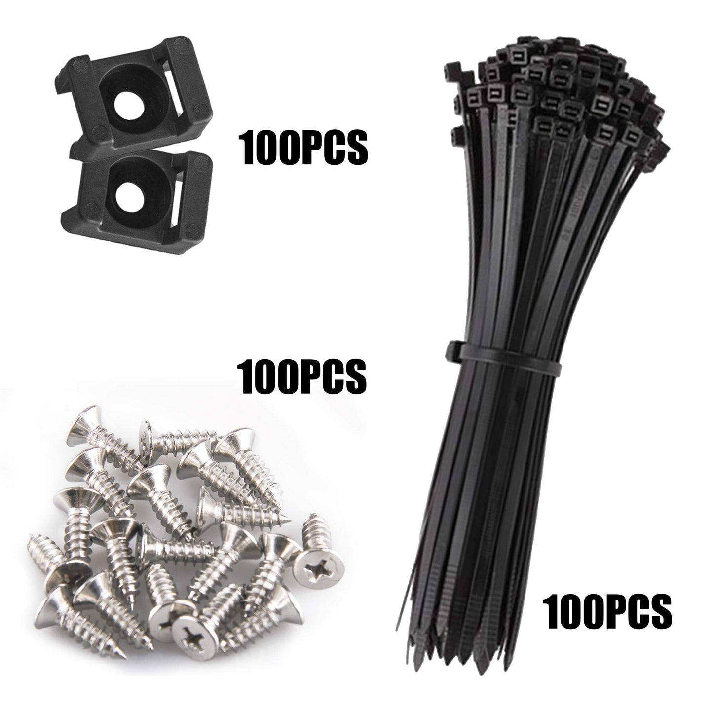 100 Pieces Cable Tie Mount Base Saddle Type Mount Wire Holder, 100 PCS Cable Zip Ties with Self-Locking (150 x 3.5mm) and Deep Thread Pan Head Screws