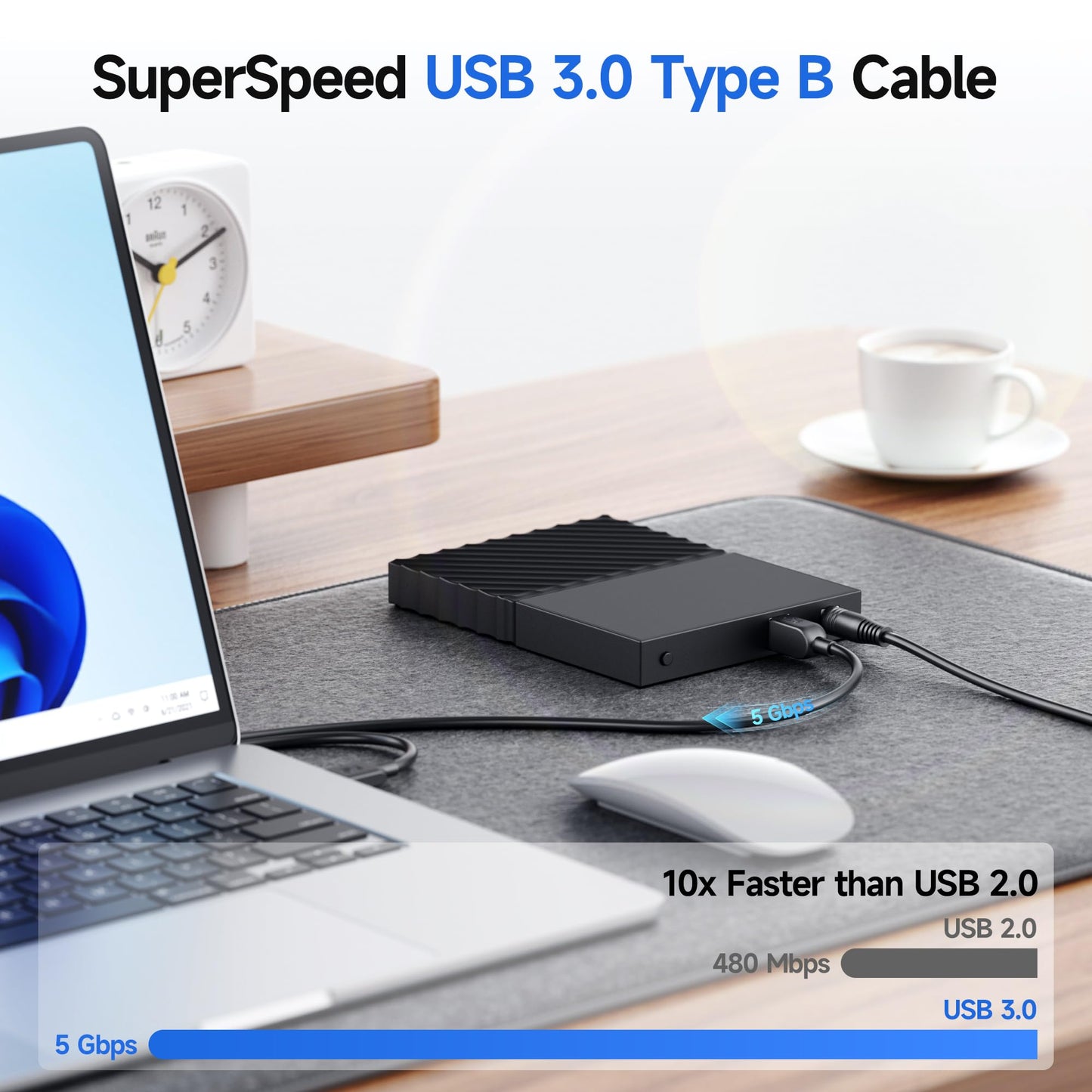 Cable Matters USB C to USB B 3.0 Cable - 3.3ft, USBB to USBC Cable with Type-B 3.0 Connector, Black