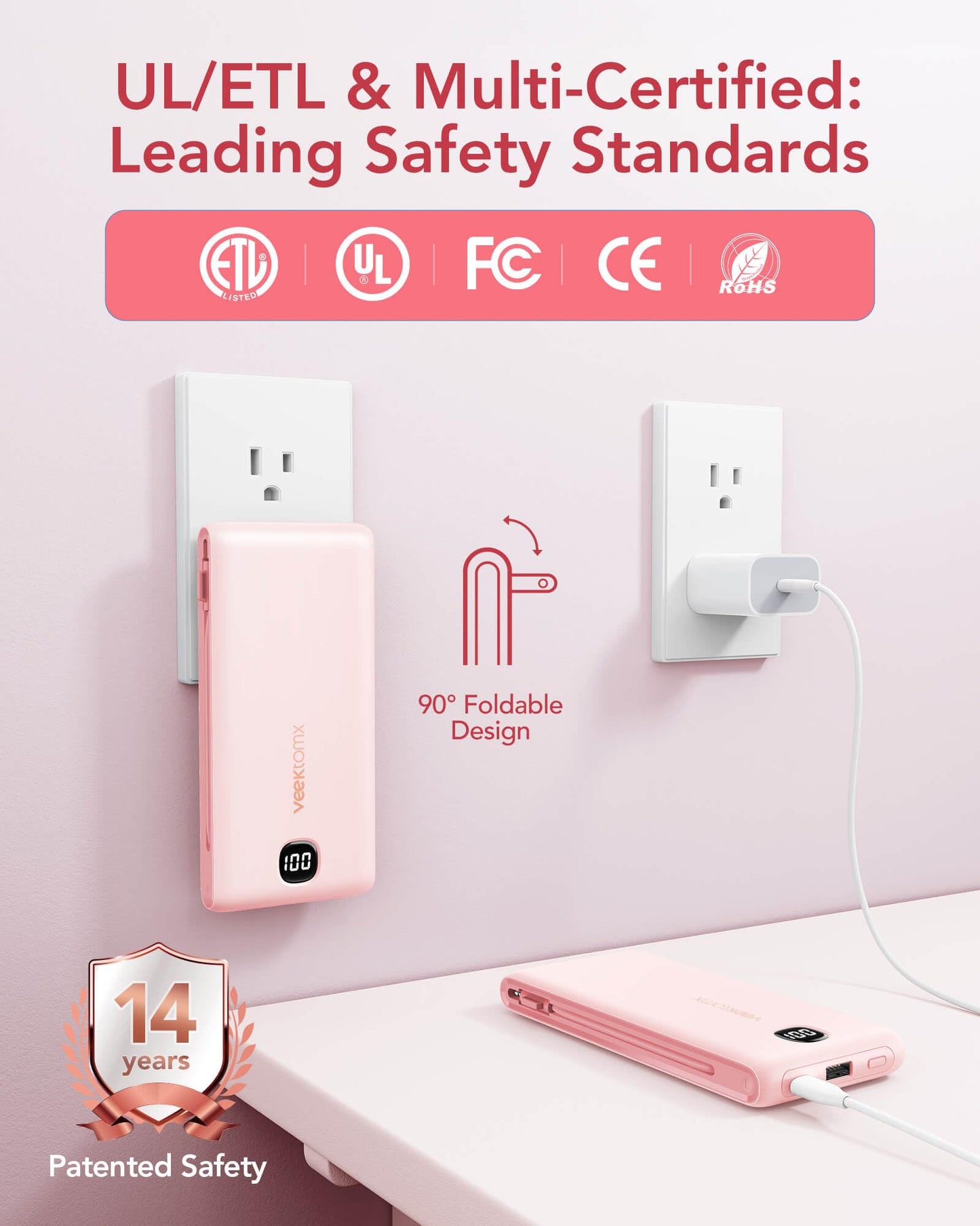 Portable Charger Power Bank Built in Cables and Wall Plug, 10000mAh iPhone Battery Pack Fast Charging, USB C External Slim Power Bank, Travel