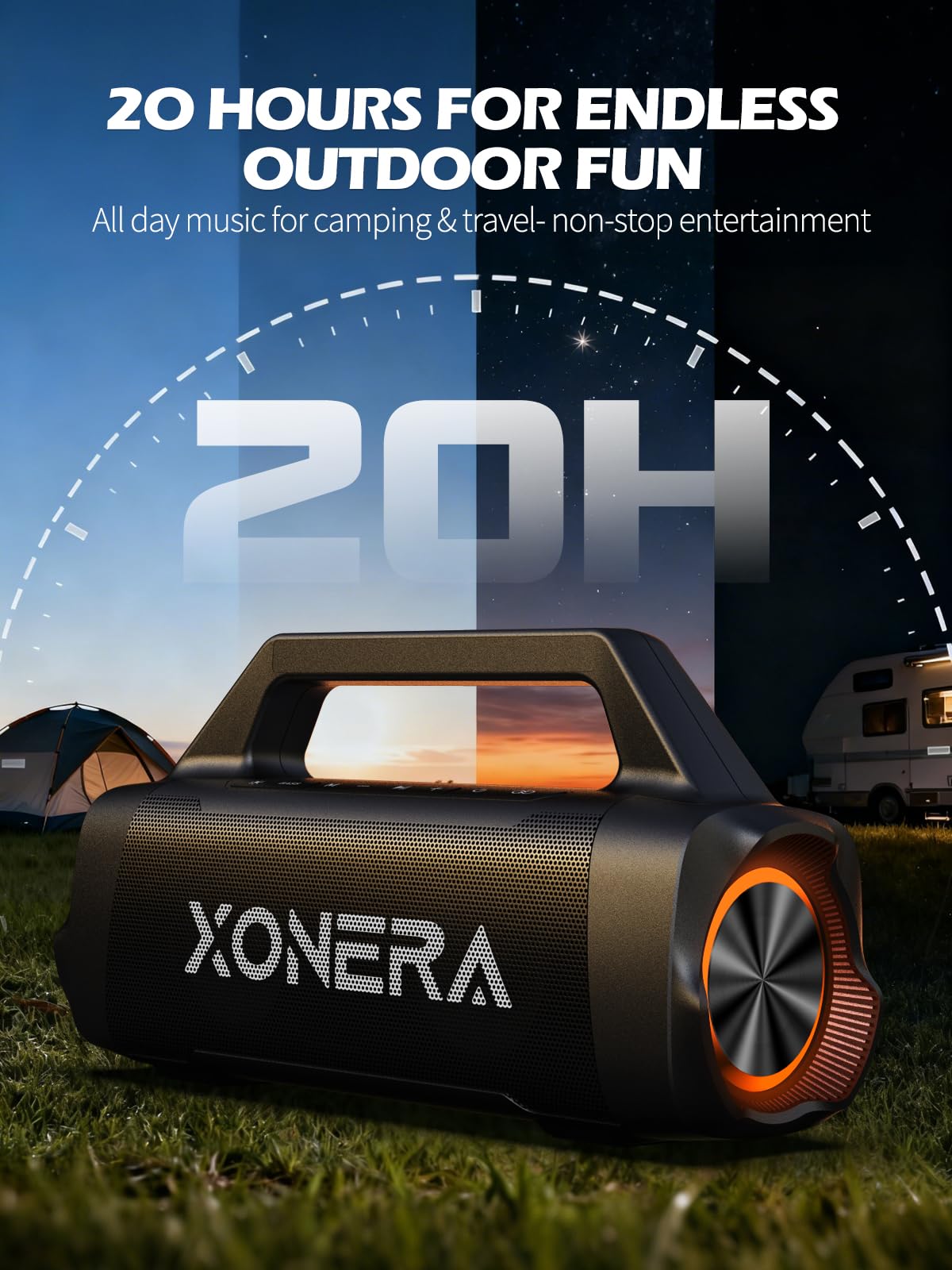 Xonera Speakers Bluetooth Wireless, 80W Peak Loud Outdoor Speaker with Bass, 20H Playtime, IPX6 Waterproof, TWS?BT5.3, Portable for Camping Hiking