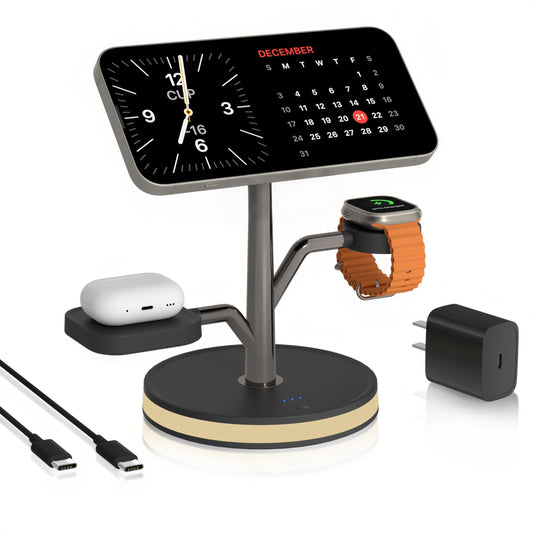 3 in 1 Wireless Charging Station for Apple Device,Fast Charging Tree-Shaped Stand with Night Light,Qi-Certified Charger for iPhone 12-17 Series,Apple