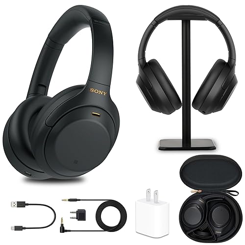 Sony WH-1000XM4 Wireless Noise-Canceling Over-Ear Headphones (Black) with Mic for Phone-Call and Voice Control (WH1000XM4/B) + Headphone Stand + USB…