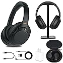 Sony WH-1000XM4 Wireless Noise-Canceling Over-Ear Headphones (Black) with Mic for Phone-Call and Voice Control (WH1000XM4/B) + Headphone Stand + USB…