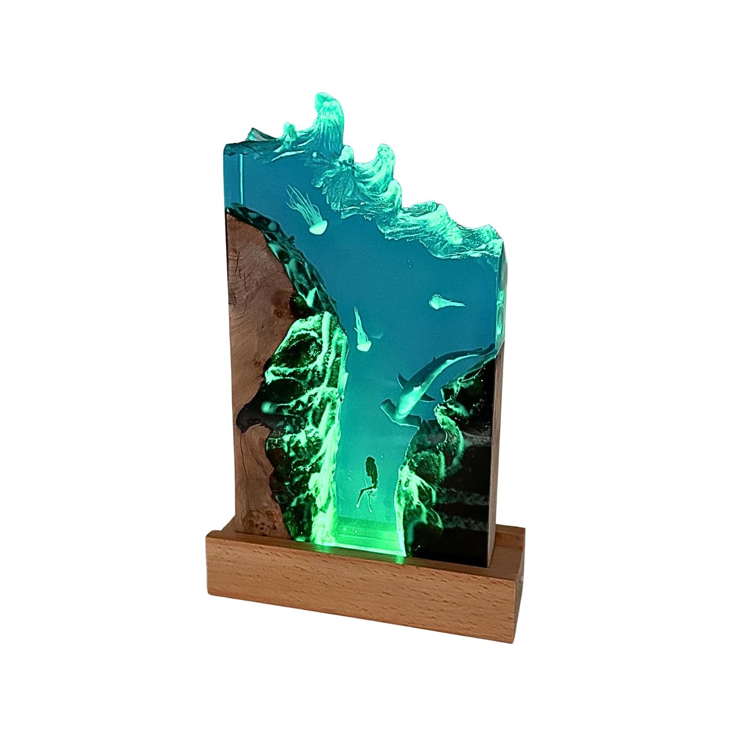 DiscoverSharks Hammerhead LED Ocean Night Light - Recycled Resin Ocean Lamp - Office, Desk, Bathroom or Bedroom Night lamp. Shark Night Light
