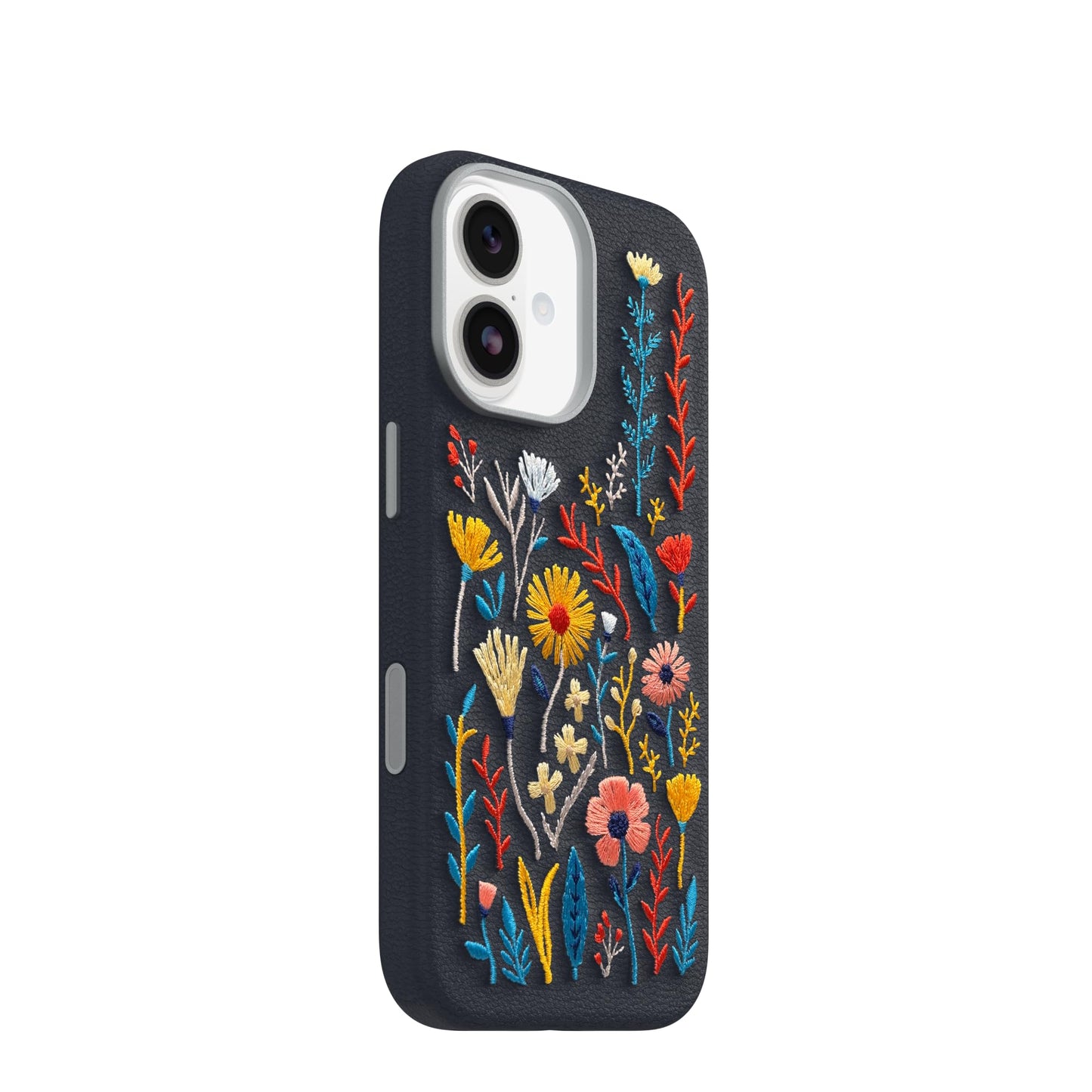 OtterBox iPhone 17 Symmetry Series Cactus Leather Embroidery Case - Enchanted Garden - Blue - Textured, Embroidered Floral Artistic iPhone Case