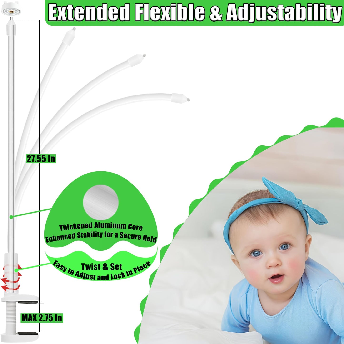 Upgraded Stronger Baby Monitor Mount for VTech VM901, New VM901, VM928HD, VM919HD, VM5463 Cameras, 31.5” Flexible Holder Stand for Crib, Shelves, or