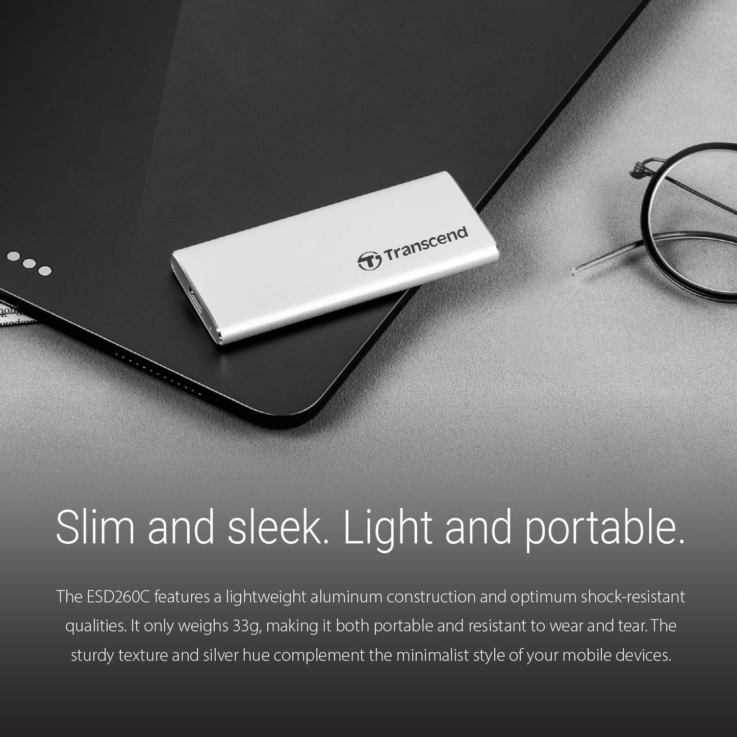 Transcend 250GB ESD260C, External Solild State Drive, Portable SSD, Metallic case, Lightweight, Siiver, Type-C - TS250GESD260C