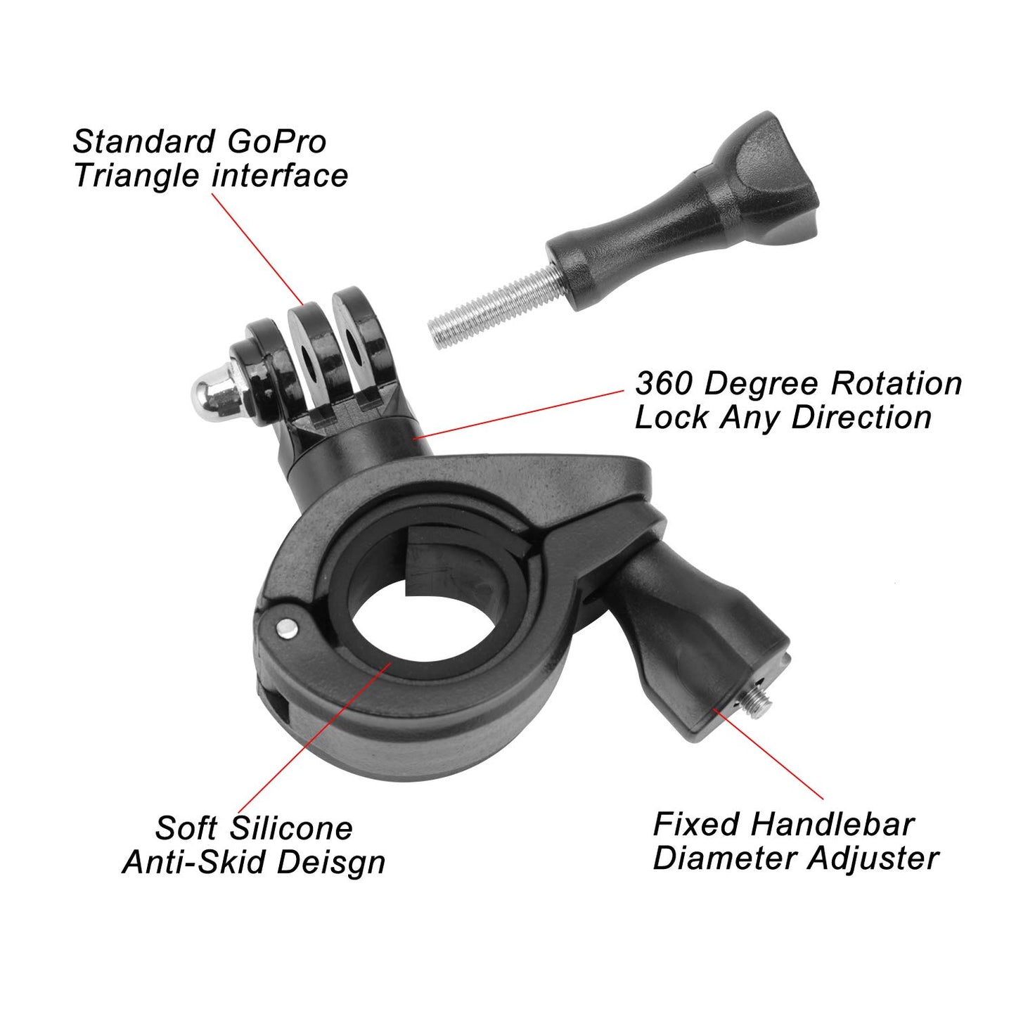 Bike Camera Mount, Floor88 Motorcycle Bicycle Bike Handlebar Mount Seat Post Ski Pole Holder 360 Degree Rotation and Lock Any Direction Compatible