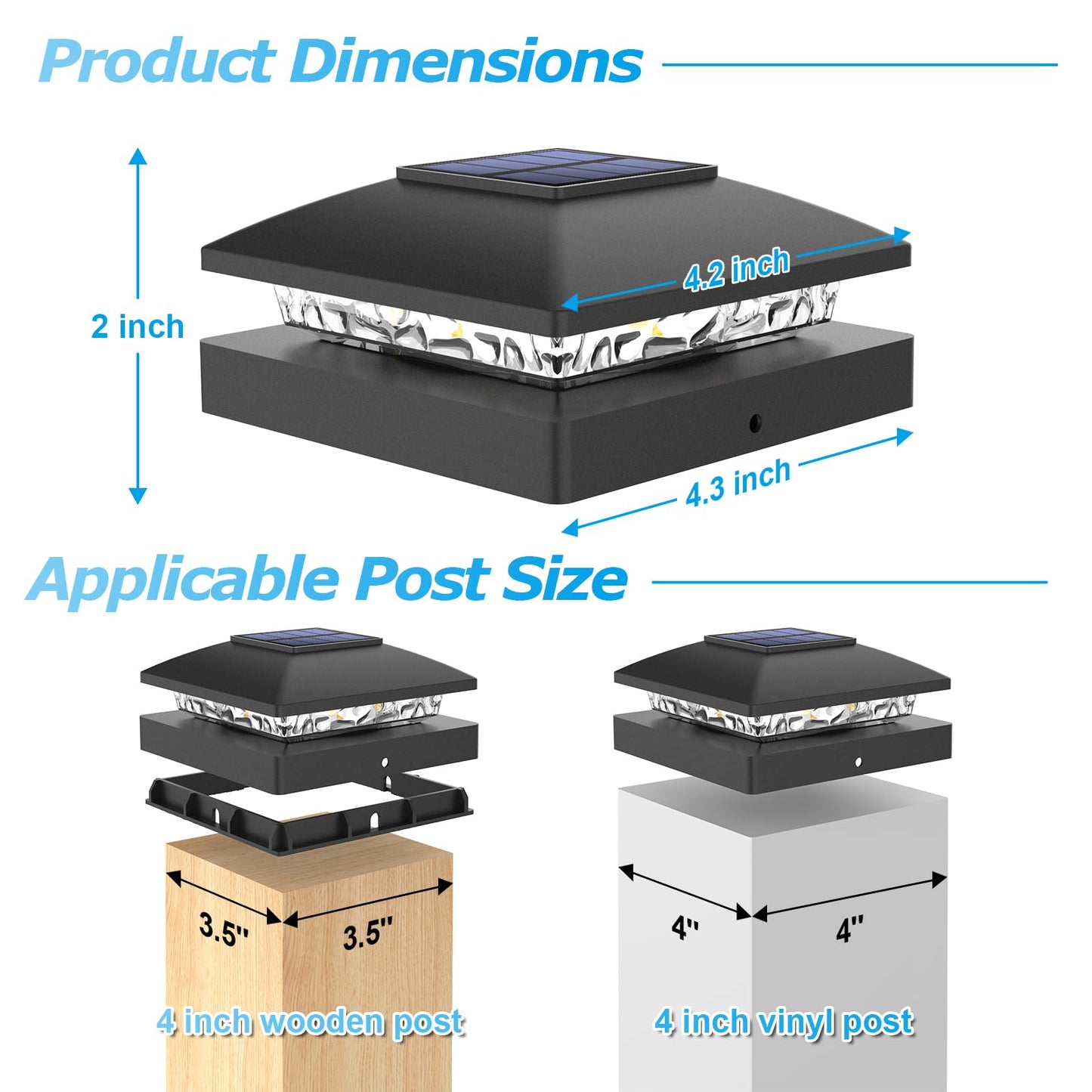 VOLISUN 4x4 Solar Post Cap Light 12pack,Solar Fence - Post Lights Outdoor Waterproof for Wooden/Vinyl Post,Black Deck Post Cap Light Solar Powered