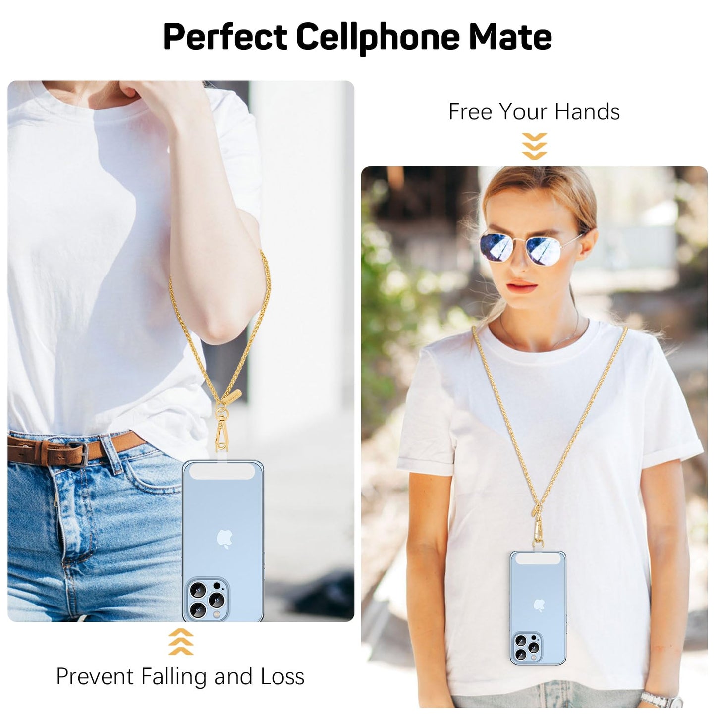 MoKo Phone Lanyard Crossbody, Universal Phone Chain for iPhone, Samsung, Most Smartphones, Neck Strap × 1, Beaded Wrist Strap x 1, Patches × 2