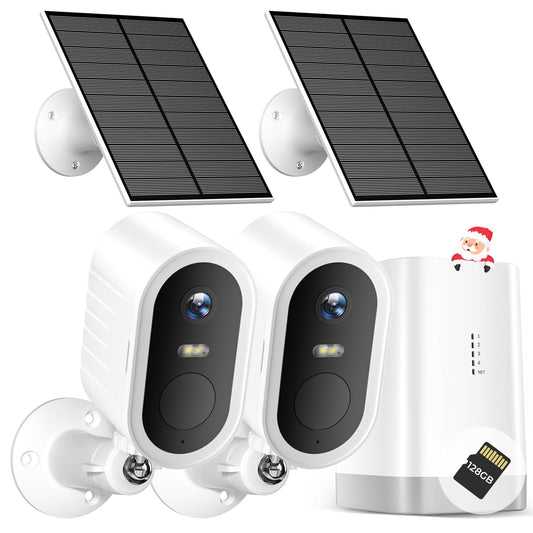Security Cameras Wireless Outdoor No Subscription,5G/2.4G WiFi 4MP Solar Cameras for Home Security 2Cam-Kit,180-Day Powered,128GB Local Storage,Color