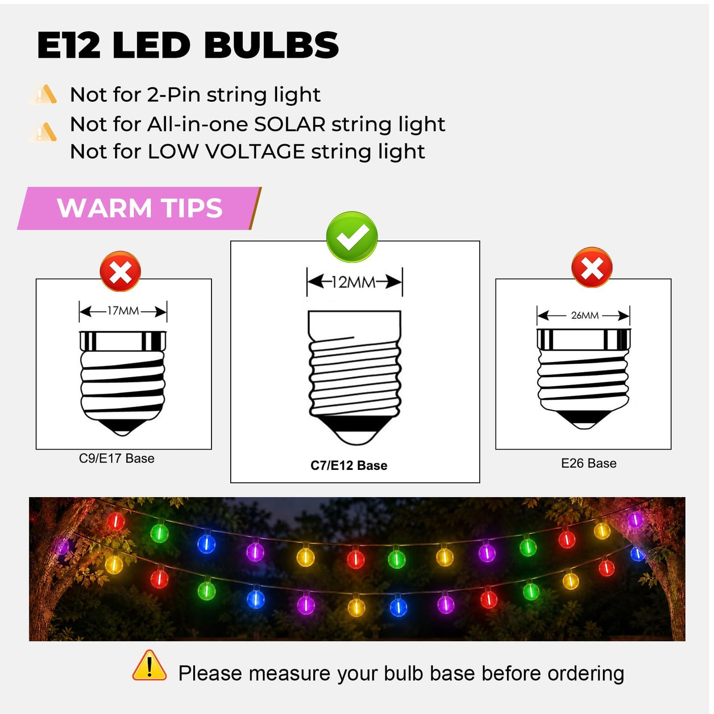G40 Colored String Light Bulbs Replacement, 1 Watt, E12 Base, 36 Pack