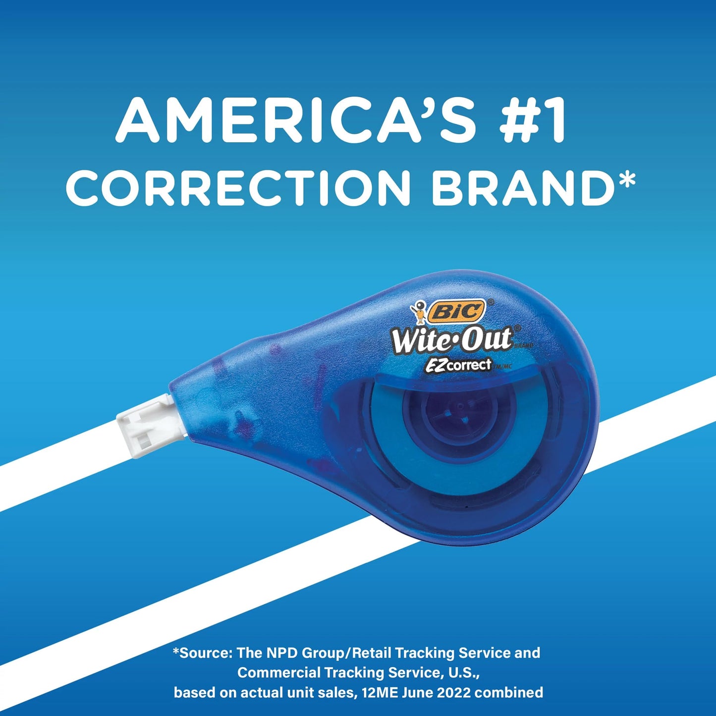 BIC Wite-Out EZ Correct Correction Tape, White, No Dry Time, Tear Resistant Tape, 2-Count