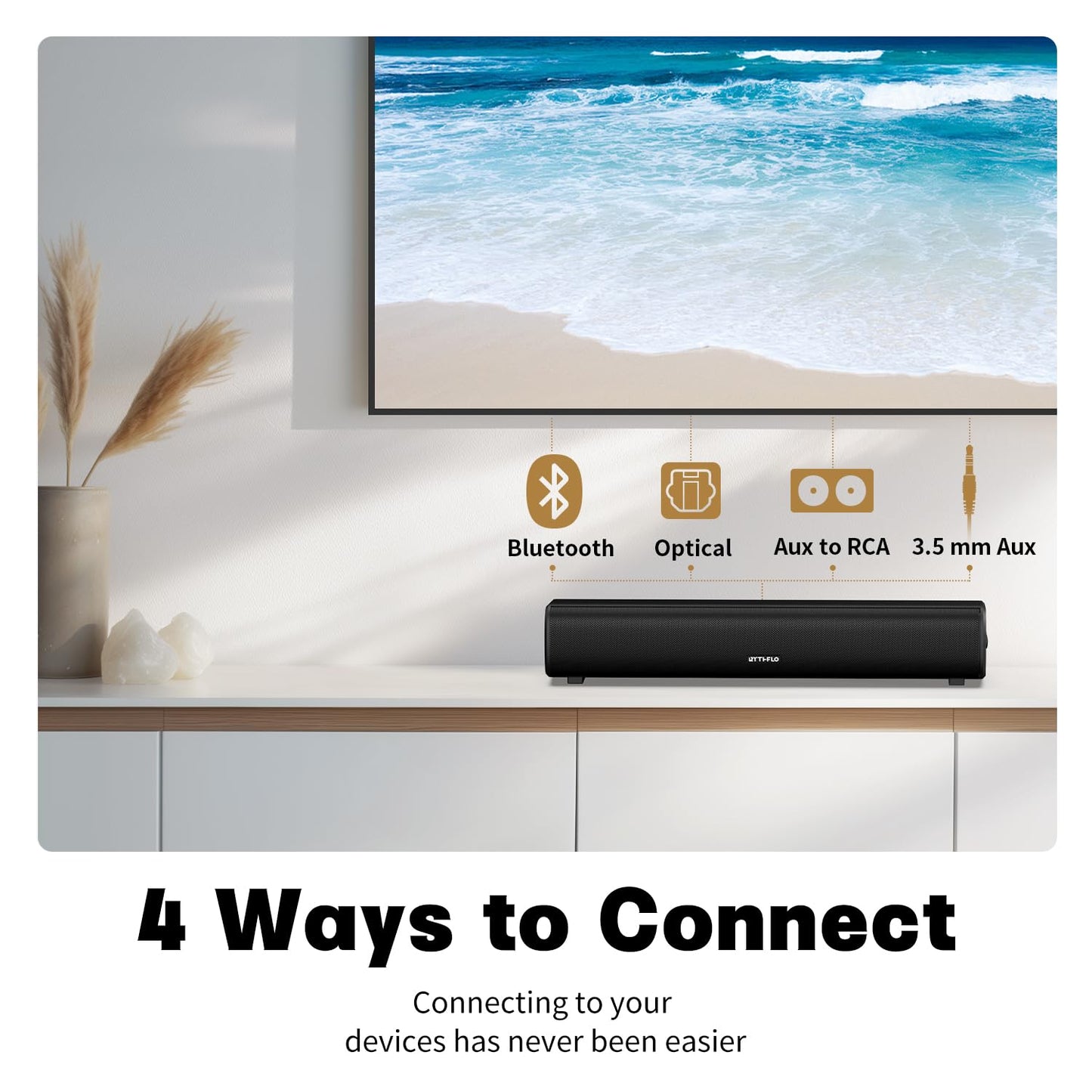 Rythflo Sound Bar for Smart TV, 16'/60W Soundbar with Impactful Bass, Dynamic Light and Remote Control, Wall Mountable TV Speakers