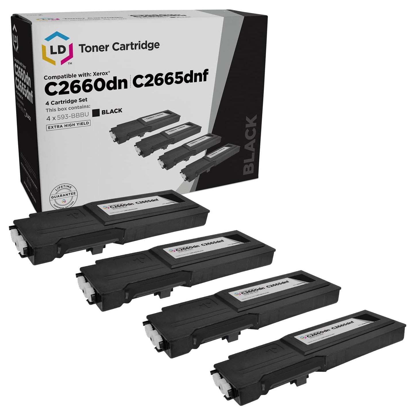 LD Products Compatible Toner Cartridge Replacement for Dell 593-BBBU Extra High Yield (Black, 4-Pack Set) for use in Dell Color Laser C2660dn & Color