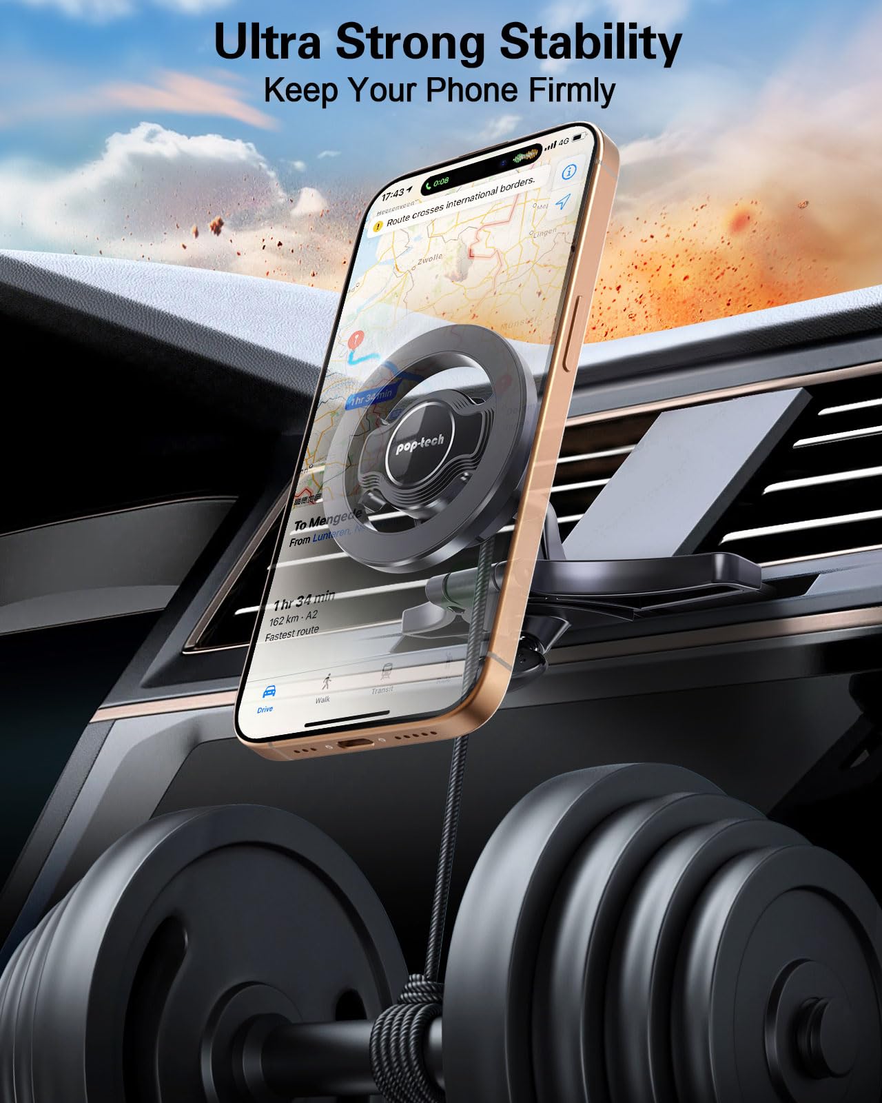 pop-tech for MagSafe CD Slot Car Phone Holder, [Built-in Steel Plate] Universal Magnetic CD Player Cell Phone Mount, Adjustable Magnet CD Cellphone