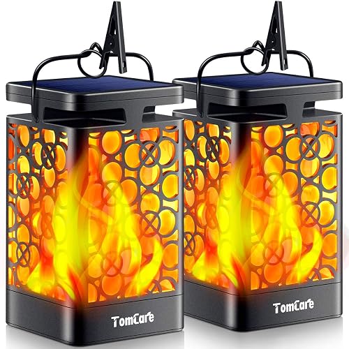 TomCare Solar Lanterns Outdoor Upgraded Flickering Flame Waterproof Hanging Lanterns Decorative Solar Powered LED Lights for Garden Patio Deck Yard, 2