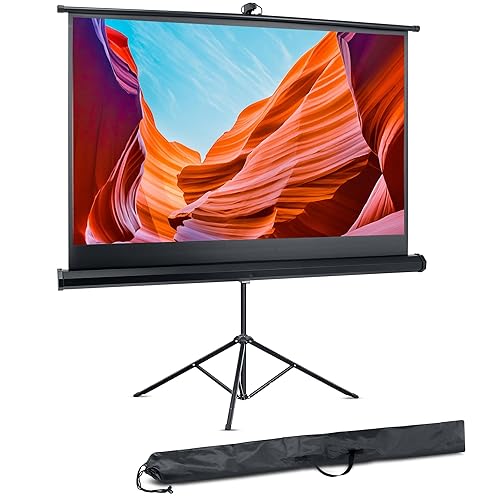 Pyle 60 Inch Portable Projector Screen with Tripod Stand - Fold Out Roll Up, HD Premium 16:9 Aspect Ratio, Matte Viewing Surface for Indoor