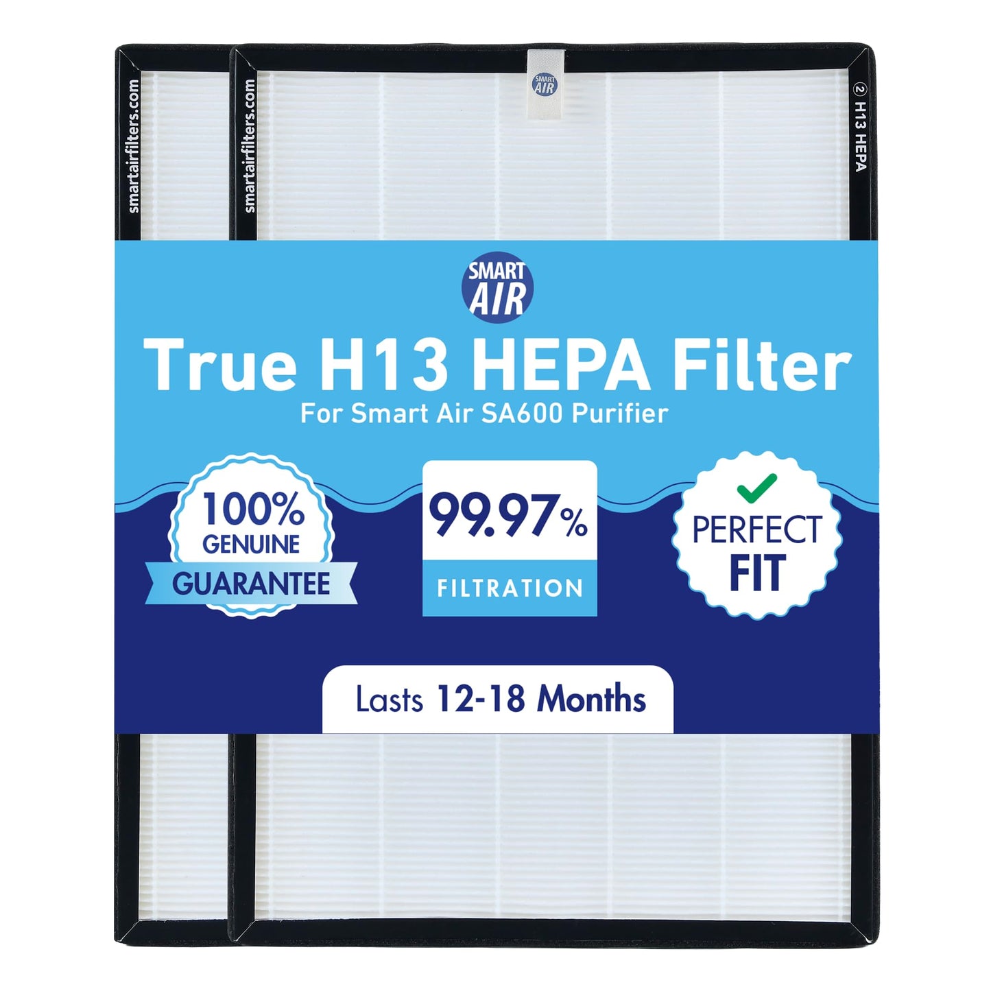 Smart Air (aka Smart Health) SA600 Genuine Replacement HEPA Filter (2 Pack) - 99.97% Particle Filtration, Compatible with Smart Air SA600 Air Purifier