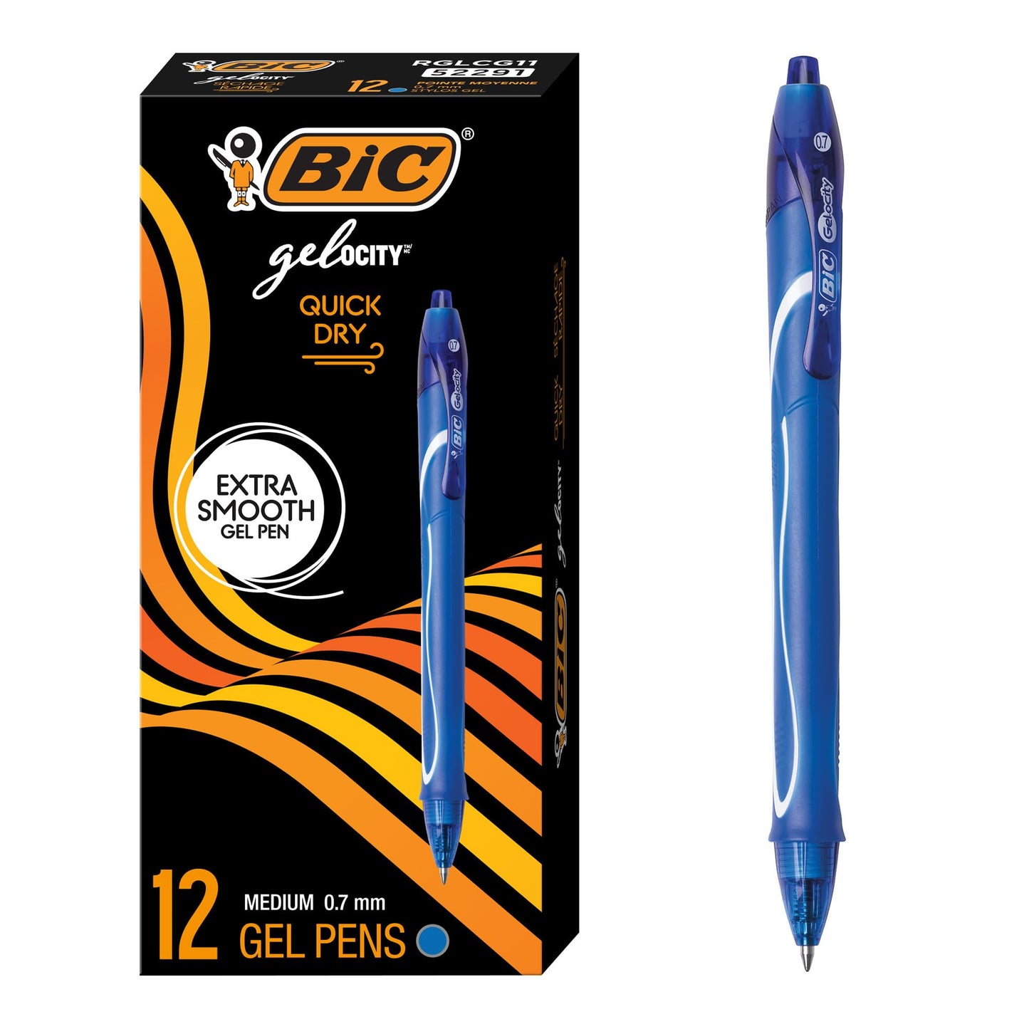 BIC Gelocity Quick Dry Blue Gel Pens, Medium Point (0.7 mm), School Supplies for Students and Teachers, with Full Grip, 12-Count Pack in Blue