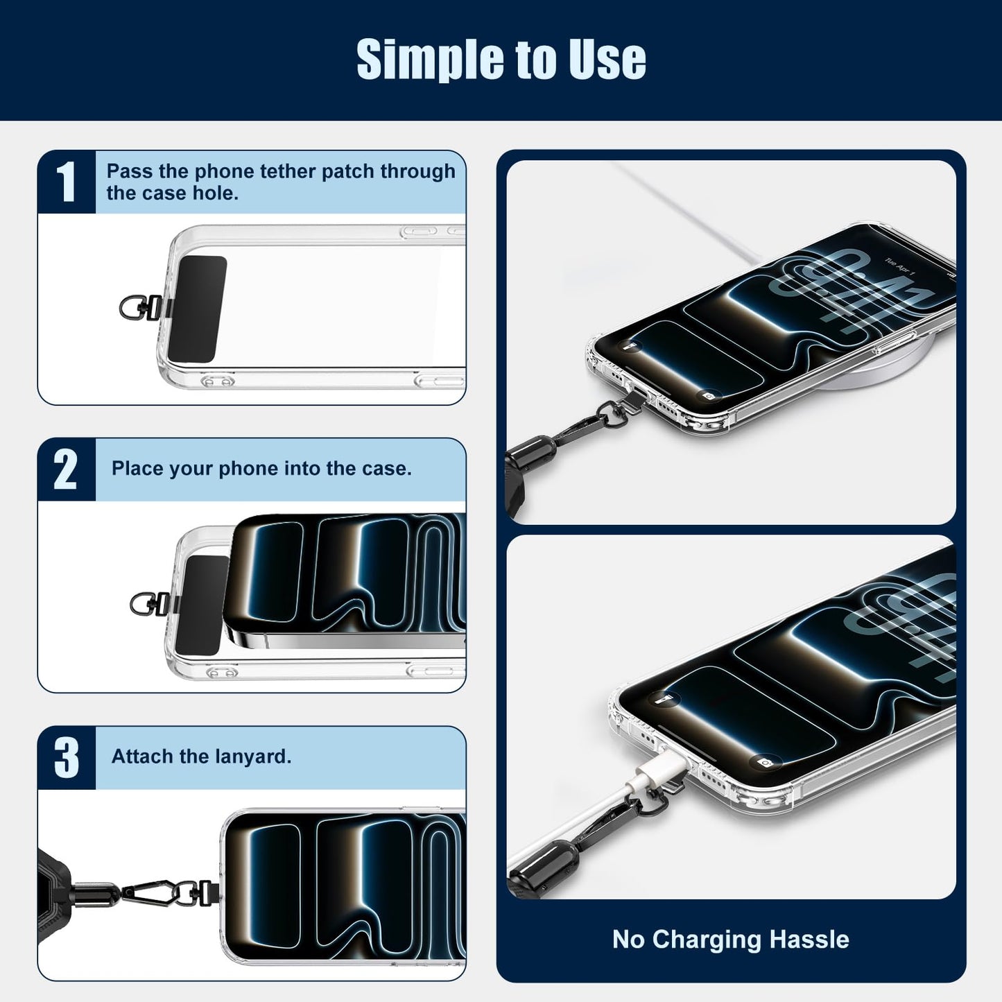 Dadanism Anti-Theft Phone Tether, Universal Phone Lanyard Retractable Steel Line Cell Phone Strap with Heavy-Duty Carabiner & 360° Rotatable Metal Tab