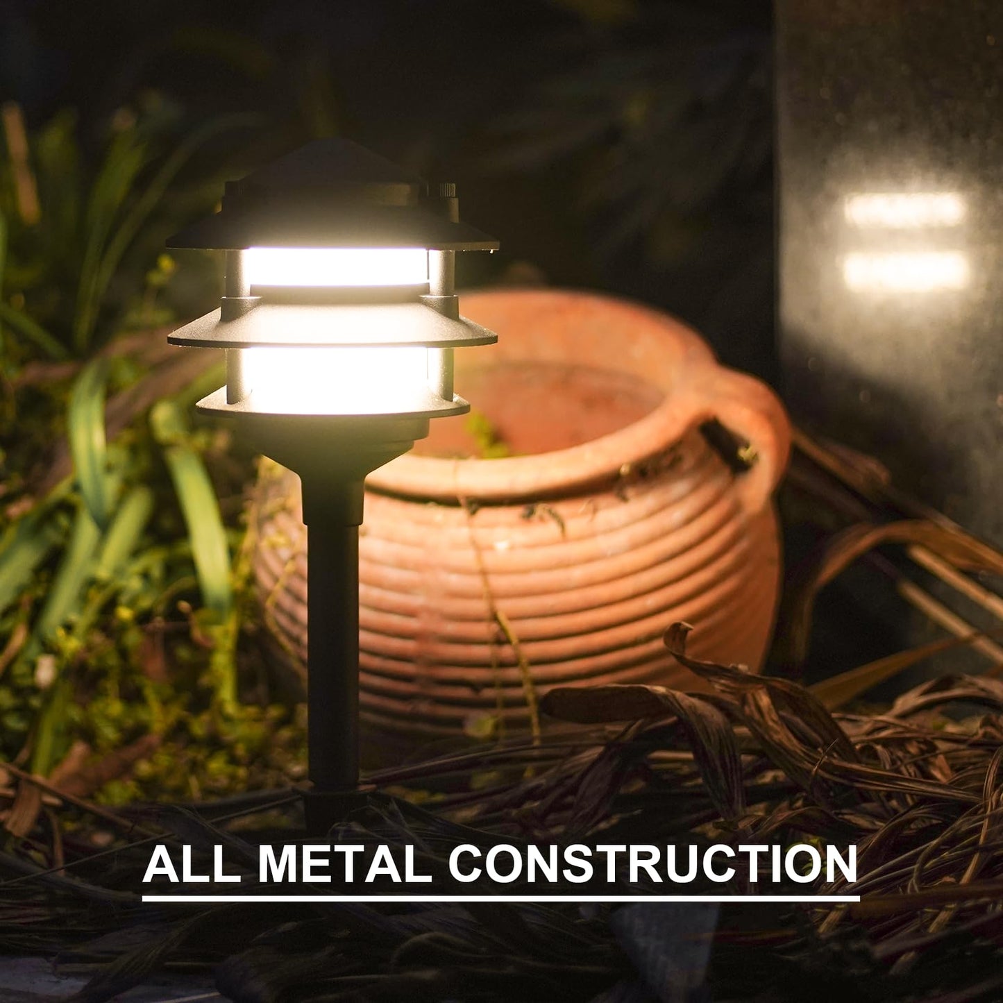 GOODSMANN Landscape Lighting 4PK Pathway Lights Low Voltage 2.2 Watt LED 12V AC Landscape Lights 30 Lumen Warm White with Cable Connectors Metal