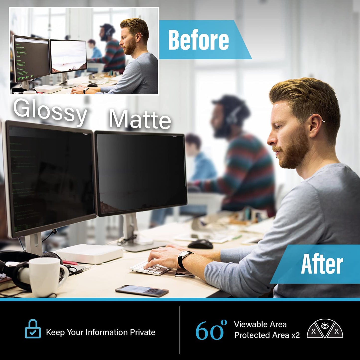 Privacy Screen Filter for 18.5 Inches Computer Monitor with Aspect Ratio 16:09 Please Check Dimension Carefully