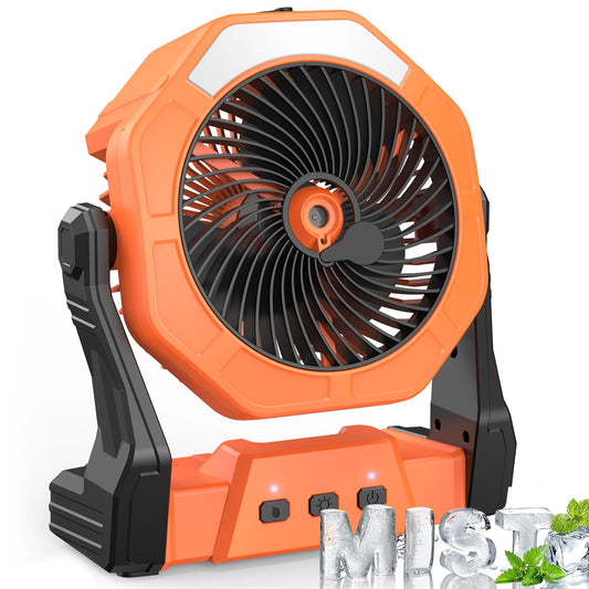 Ausic Portable Misting Fan for Outdoor Cooling, [24-90Hrs] Battery Powered Mist Fans with Water Misters & LED Lantern, 8-Inch, 250mL Tank, for Patios
