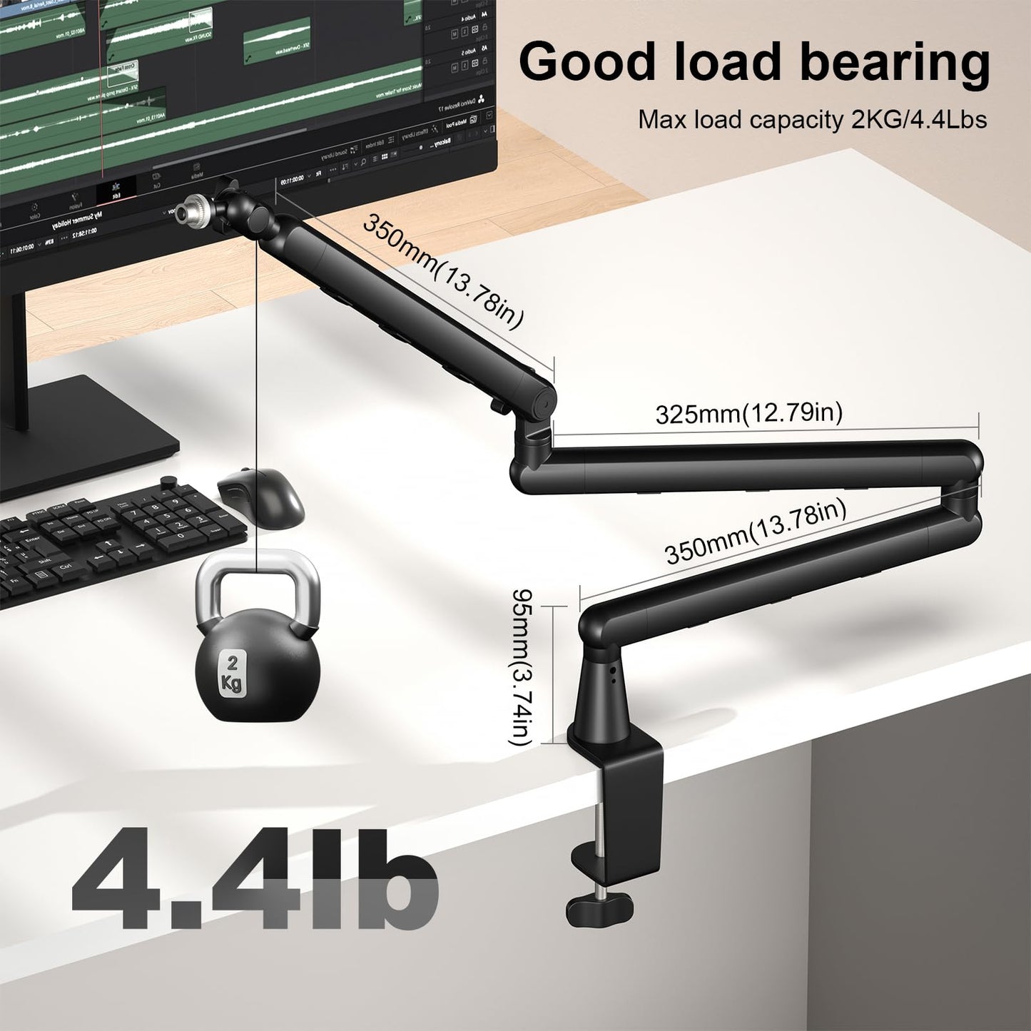 Microphone Arm,Aokeo AK-55i Desk Low Profile Adjustable Mic Boom Arm Stand,Suitable For Blue Yeti,Snowball iCE, HyperX QuadCast,SoloCast,Elgato