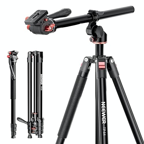 NEEWER Overhead Horizontal Camera Tripod Monopod with Fluid Head & Flexible Center Column, 90 Inch Tall Metal DSLR Video Travel Stand, Arca Type QR