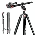 NEEWER Overhead Horizontal Camera Tripod Monopod with Fluid Head & Flexible Center Column, 90 Inch Tall Metal DSLR Video Travel Stand, Arca Type QR