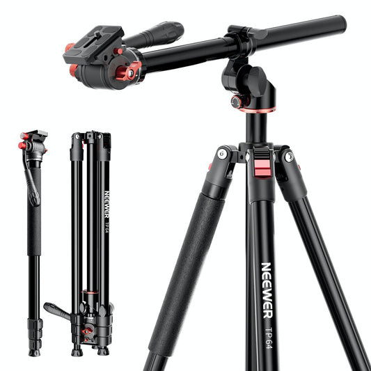 NEEWER Overhead Horizontal Camera Tripod Monopod with Fluid Head & Flexible Center Column, 90 Inch Tall Metal DSLR Video Travel Stand, Arca Type QR