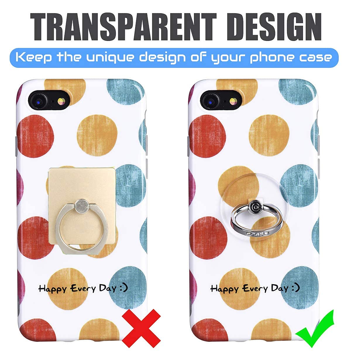 Transparent Phone Ring Holder Grip - EI Sonador Clear Cell Phone Ring Stand Holder Finger Grip Kickstand 360° Rotation, Compatible with Most