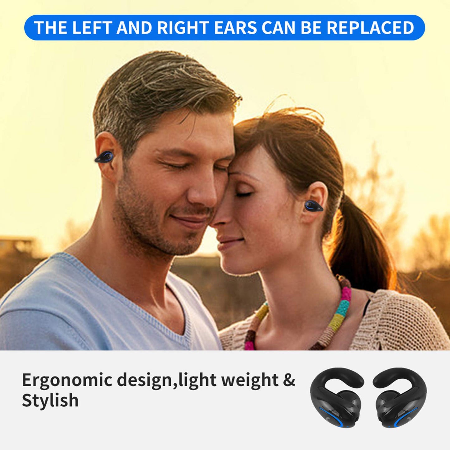 Bluetooth Headset, Sunffice Single Ear BT5.0 Ultralight Wireless Headphone Cell Phone Earpiece Ear Clip with Mic, Noise Canceling Handsfree Driving