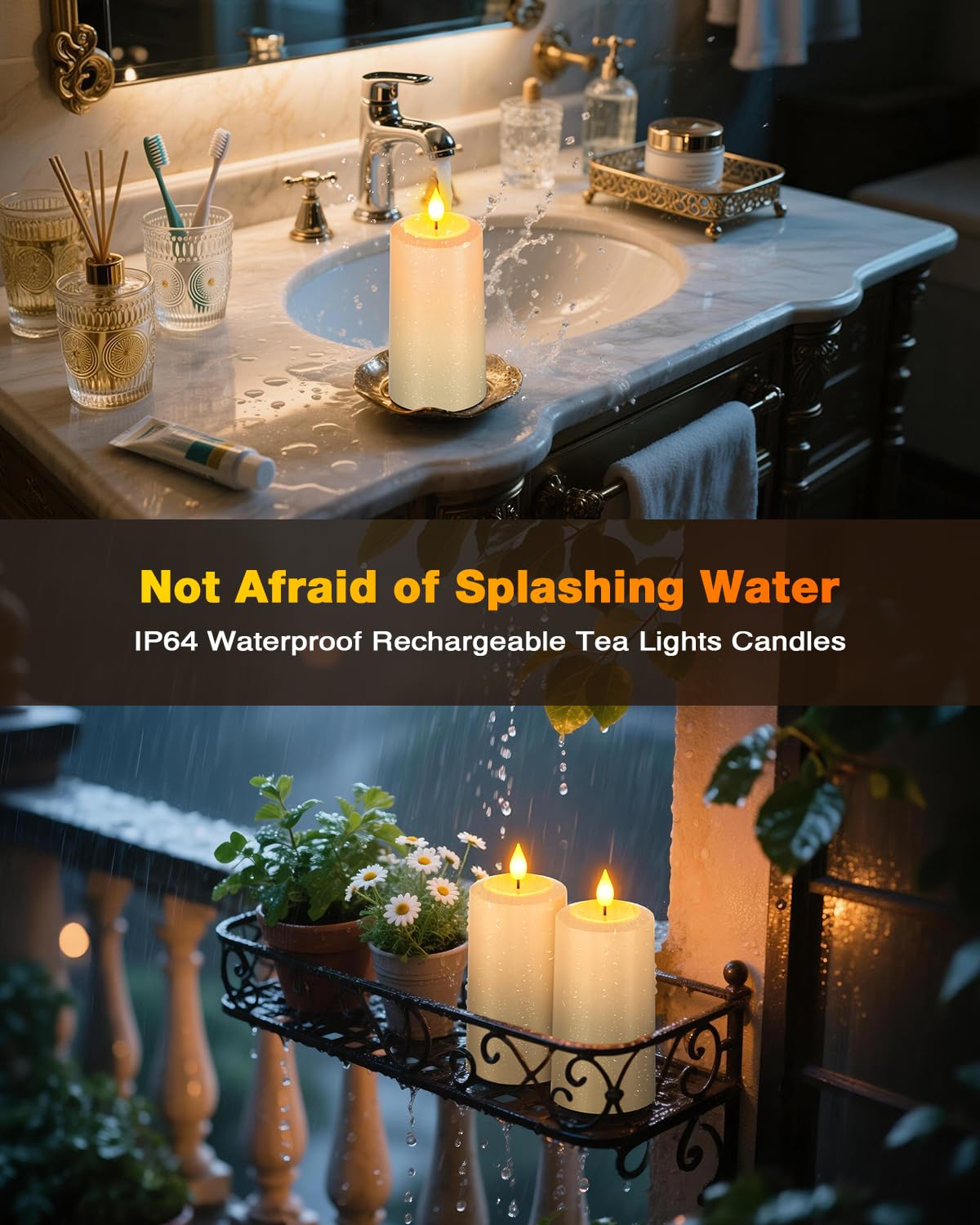 Yme Rechargeable Flameless Pillar Candles with Remote & Magnetic Charging Base, 4PCS Waterproof LED Flickering Candles with Timer for Indoor Outdoor