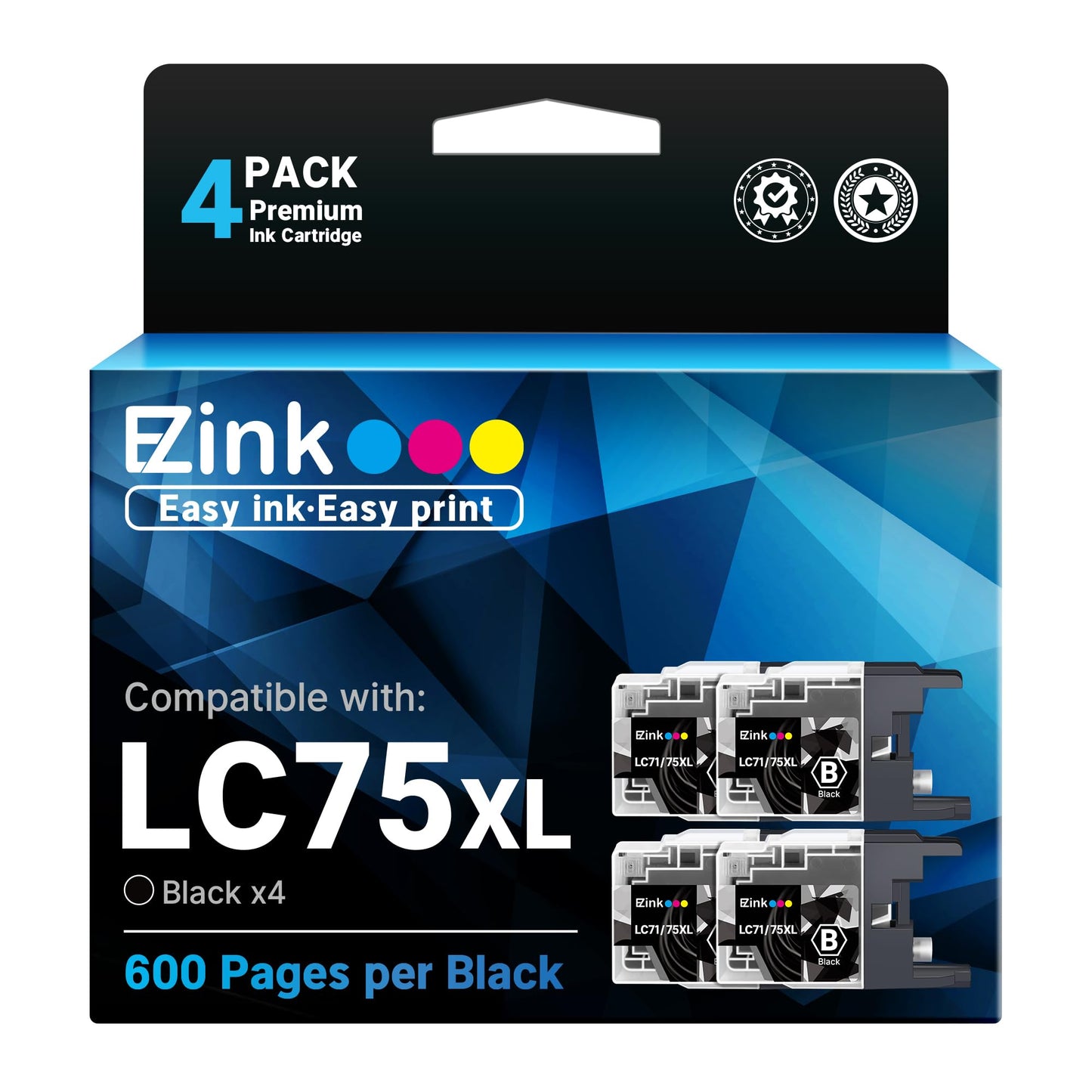 E-Z Ink Compatible Replacement for Brother LC75 LC71 Ink Cartridge 4 Black