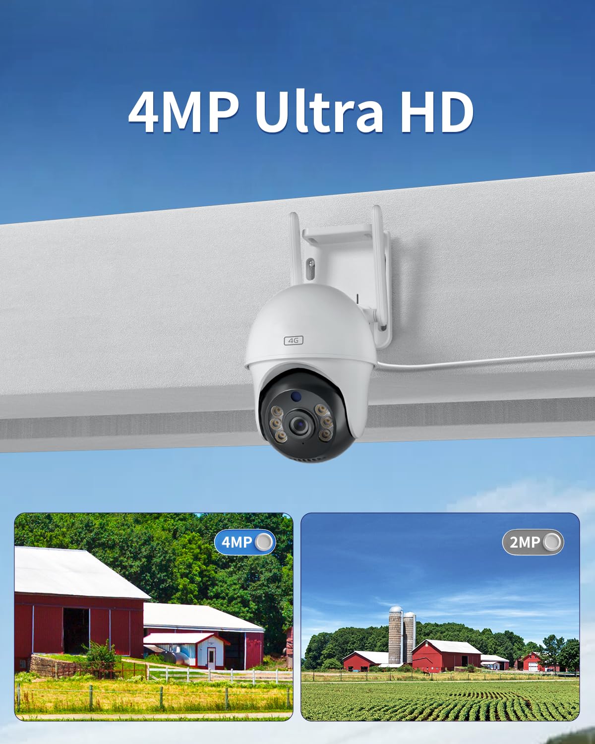 bizv 4G LTE Outdoor Cellular Security Camera Wireless,Pan Tilt 360°View Spotlight,2K Night Vision,2 Way Talk,PIR Motion Sensor,No WiFi,Clear Starlight