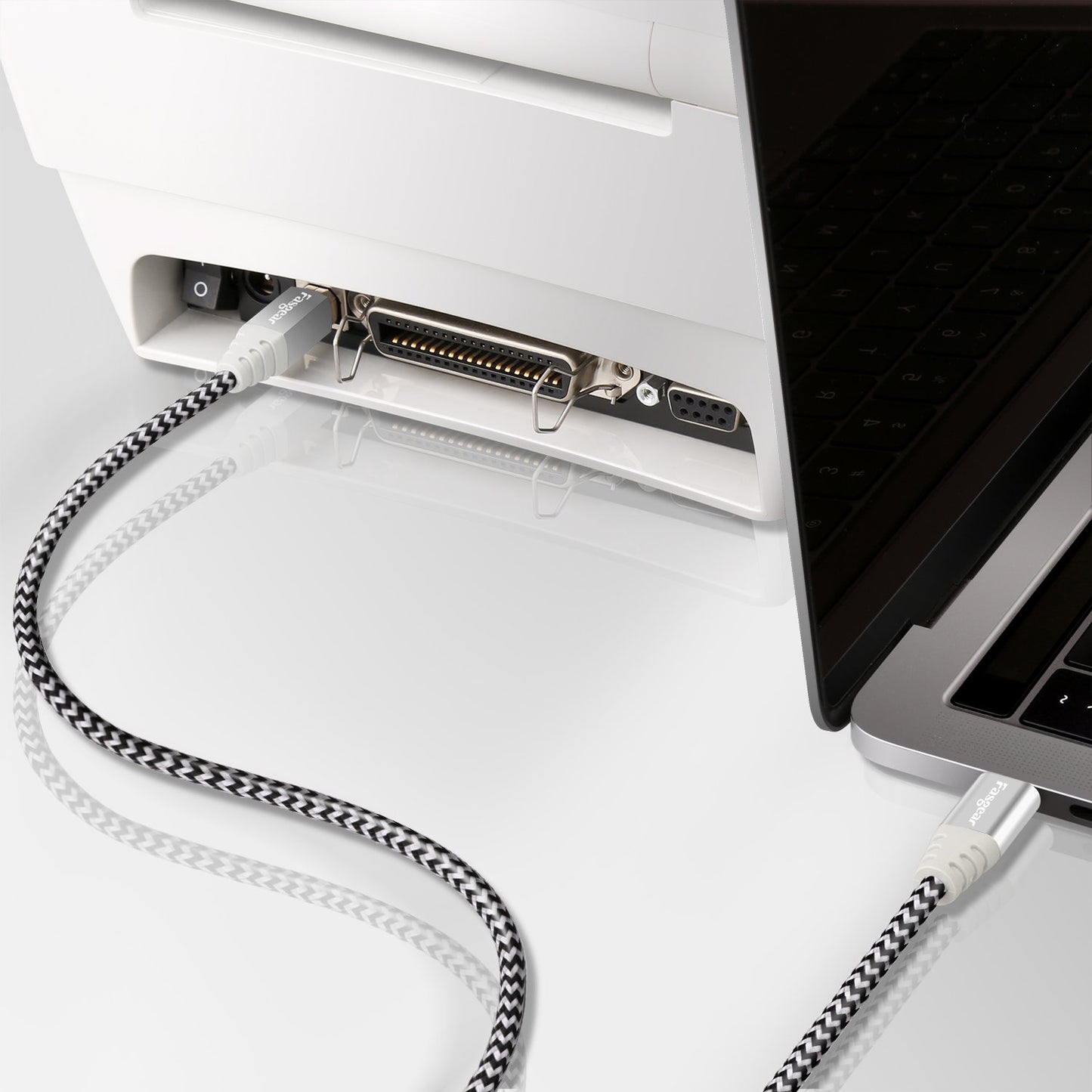 Fasgear 6ft USB C to USB B Cable Nylon Braided Printer Scanner Cord with Metal Connector Compatible with MacBook Pro, AiO, Brother, HP, Canon, Samsung
