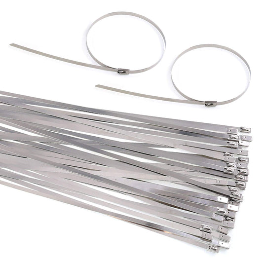Keadic 30Pcs 14 Inches 304 Stainless Steel Zip Ties Exhaust Wrap Coated Locking, Metal Cable Zip Ties for Computer Wire Harness, Automotive Parts